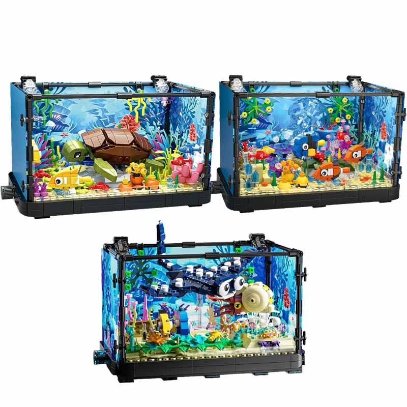 Marine Aquarium - 조명이 포함된 어항 빌딩 블록 세트,